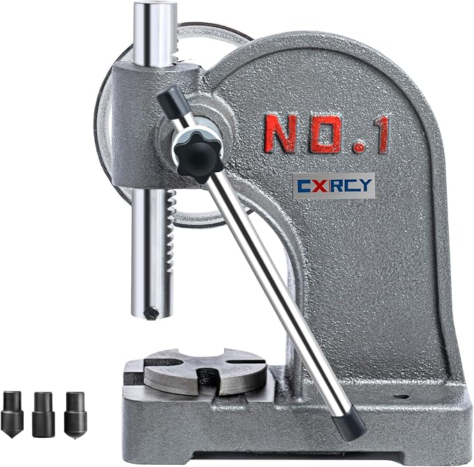 CXRCY Arbor Press 1 Ton Round Ram with Hand Wheel, Cast Iron Upgraded Manual Arbor Press, 5.5" Maximum Height, Desktop Arbor Press, Metal Punch Press Machine for Stamping Bending Forming Stretching