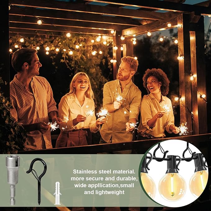 12PCS Q Hanger Hooks with Safety Buckle, Windproof Screw Hooks, Outdoor String Lights, Plants, Christmas Lights, Patio Lights Use, 2.2 Inches, Black with 1 Wing Nut Driver