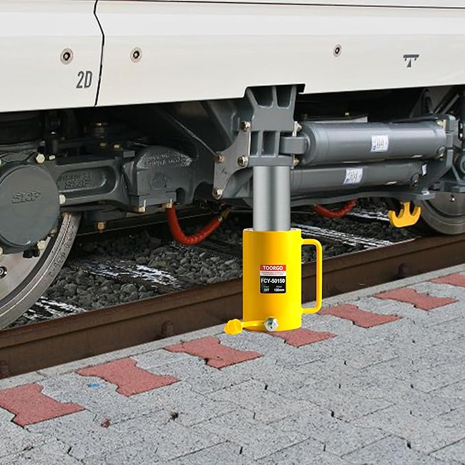 50T 6Inch Stroke Porta Power Single Acting Lifting Cylinder for Shipbuilding, Machinery and Industry,Automatically Retract Split Hydraulic Cylinders Tools, Yellow