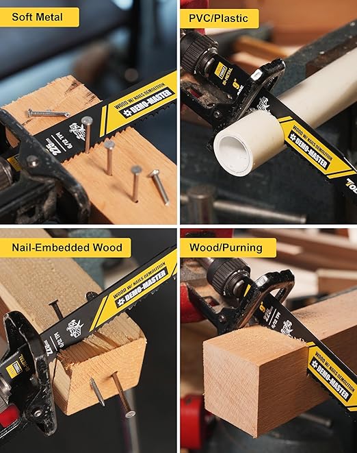 TOLESA 9 Inch 6/12 TPI Reciprocating Saw Blades for Wood and Nail-Embedded Wood Demolition, 5 Pack Bi-Metal Reciprocating Saw Blade for Fast & Smooth Cutting
