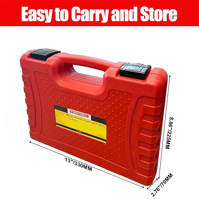 1/2" Inch Drive Impact Socket Set,6-Point,SAE (1-1/16" to 1-5/8"),10 PC Deep,Heavy Duty Impact Socket Set,With a Storage Case