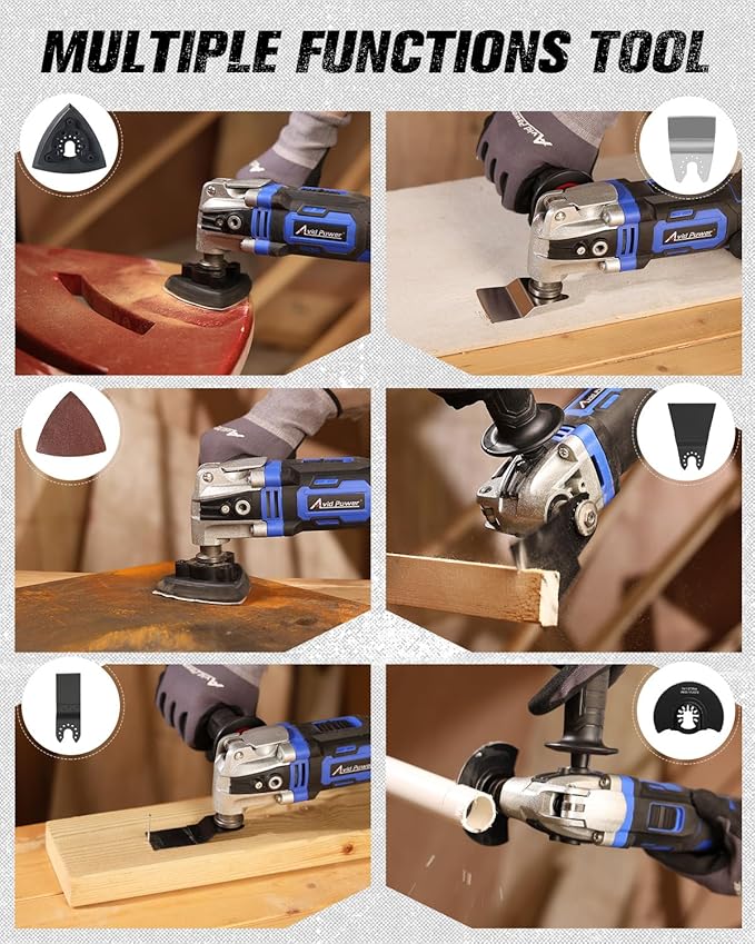 AVID POWER Oscillating Tool, 3.5-Amp Oscillating Multi Tool with 4.5째 Oscillation Angle, 6 Variable Speeds and 13pcs Saw Accessories, Auxiliary Handle and Carrying Bag - Blue