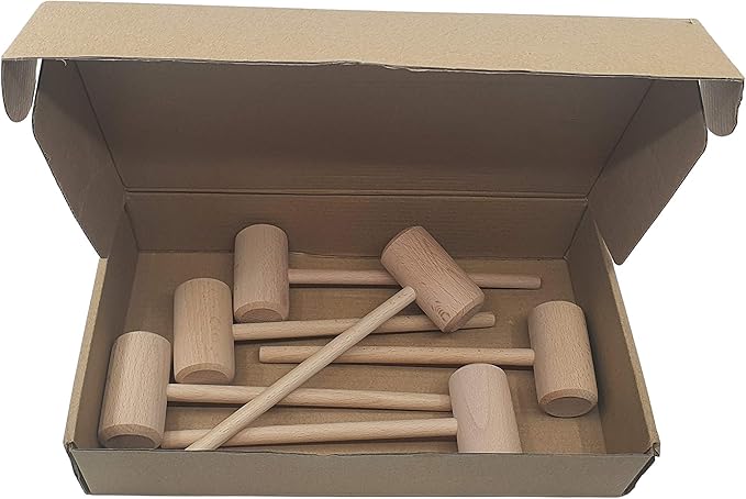 8-Inch Large Wooden Crab Lobster Mallet, Seafood Hammers Shellfish Mallets, Wooden Hammer for Chocolate, Hammer Golf Tees, Breakable Heart Hammer, Natural Hard Beechwood (6 Pcs)