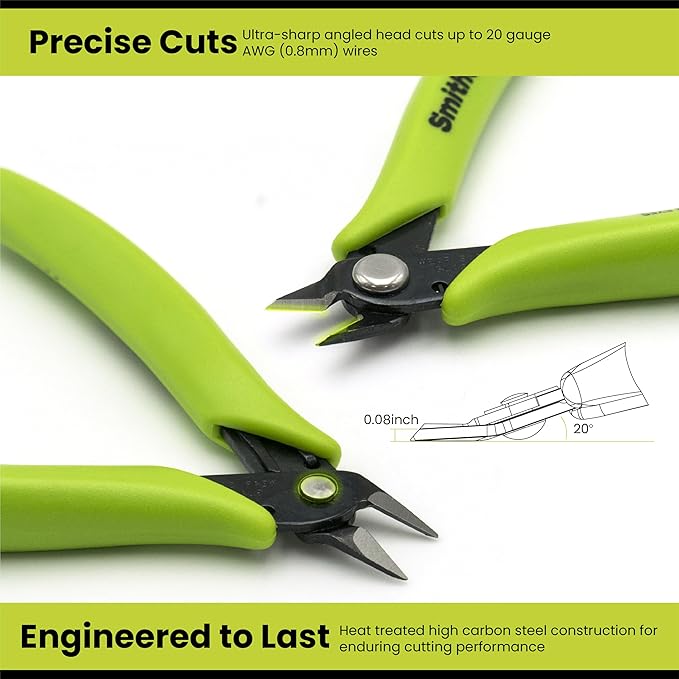 Smithology 4.8??Micro Flush Cutters 3PCS | Made from High Carbon Steel with Hidden Springback Design & Non-Slip Handles for Trimming Metal Wires, Zip Ties, Cables, Circuit Boards, & DIY Projects