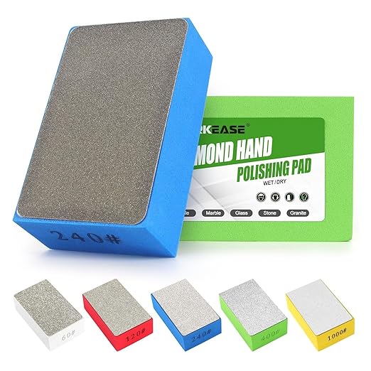 Diamond Hand Polishing Pads, 5PCS Diamond Sanding Pads 60/120/240/400/1000 Grit Sanding Block Foam Backing for Tile Glass Stone Marble Granite Ceramics Metal Wet&Dry (Plane)