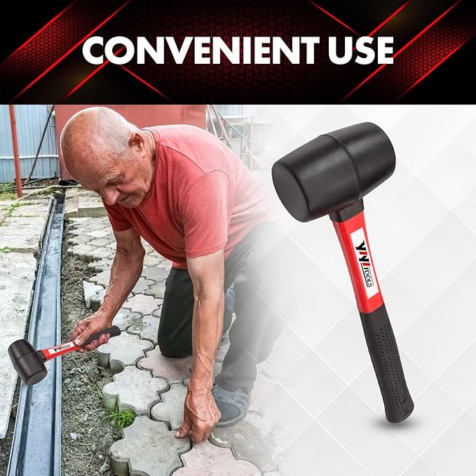 YIYITOOLS YY-2-005 Rubber Mallet Hammer With fiberglass Handle–16-oz, black