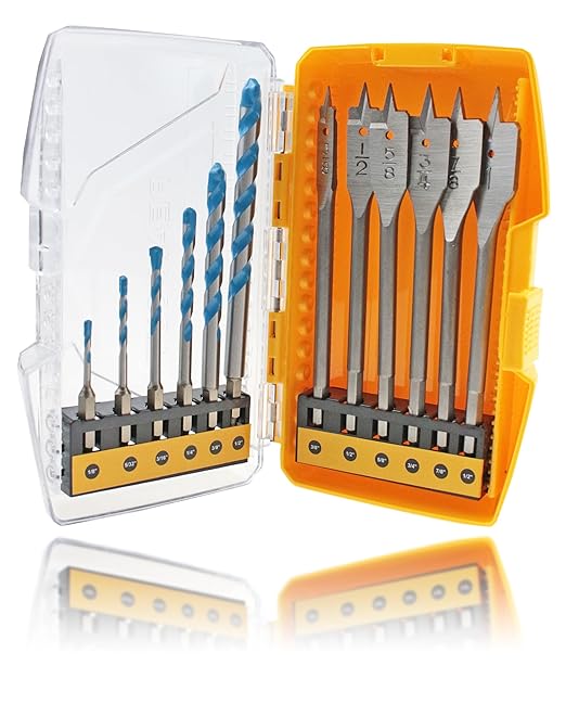 12Pcs Masonry Drill Bit and Wood Spade Drill Bit Drill Mason Stone Concrete Woodworking