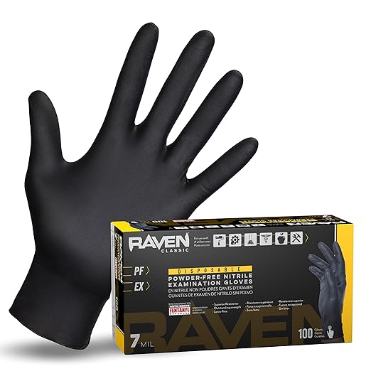 SAS Safety 66520 Raven Powder-Free Disposable Black Nitrile 7 Mil Mil Gloves, XXL , 100 Gloves by Weight