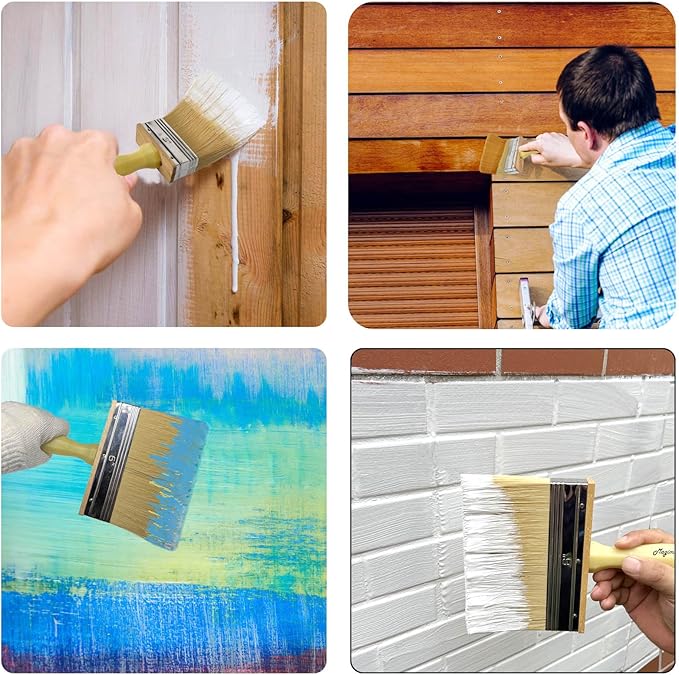 Deck Stain and Sealer Block Paint Brushes on Wood, Walls, Furniture, Shed and Fence, Large and Thick Bristle Paint Brushes, 3-inch, 4-inch and 6-inch Assortment, Set of 3