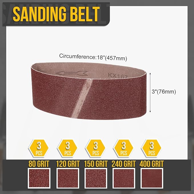 3 x 18 Inch Sanding Belt, 15 Pcs 80/120/150/240/400 Grit Knife Sharpener Belts Work Sharpening for Belt Sander Knife Carving Tool Metal Working