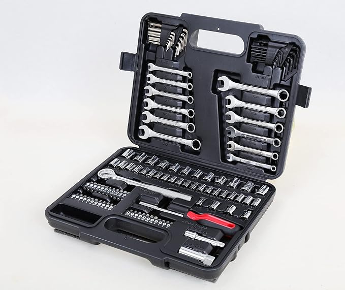 MECHMAX 121 Piece Mechanic Tool Set, 1/4 & 3/8 Inch Drive Metric & Standard Socket Wrench Kit, for General, Home, Car, Mechanics, Automotive Repair Tool Kit and as A Gift