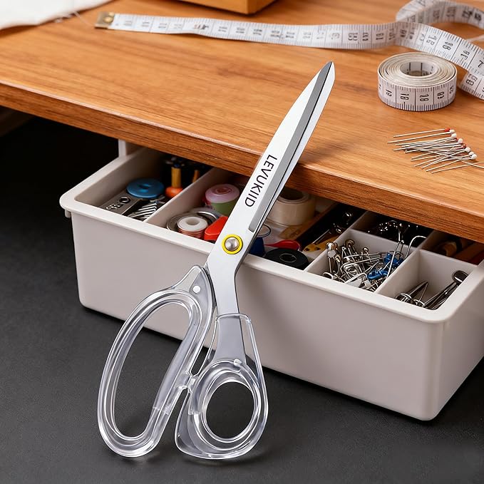 scissors all purpose, 9 Inch Titanium Coated Blades and Ergonomic Scissor all purpose, Clear scissors for Office Desk, Modern Design for Craft, Sewing, fabric,Office/Silver