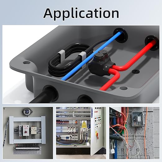 6 Pack 2 Port Insulated Multi Tap Connector 1/0-14AWG Black Insulated Connectors 3/16" Allen Hex Aluminum Wire Connector