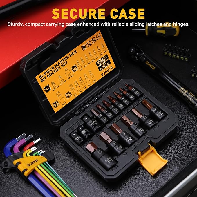 16-Piece SAE Hex Bit Impact Socket Set - Premium S2 Steel 5/64"-9/16" Allen Socket Set with Socket Adapters, 1/4?? 3/8??and 1/2??Drive | Professional Mechanic Garage Tools