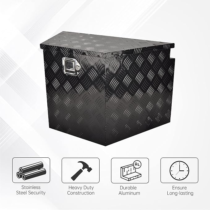 29'' Aluminum Utility Trailer Tongue Tool Box Utility Trailer Tongue Tool Box 5 Bar Tread RV Storage Organizer Trailer Storage Tool Box with Lock & Keys,Black (29''x16.5''x18'')