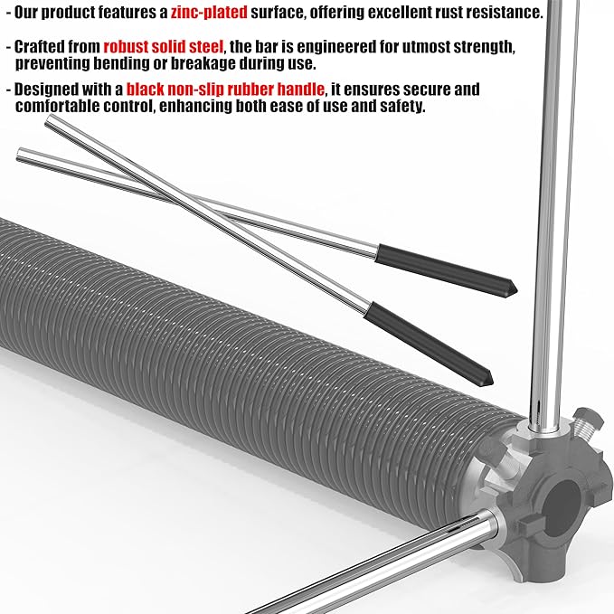 Garage Door Torsion Spring Winding Bars with Non-Slip Handle, D1/2'' x L17.2'', 1 Pair