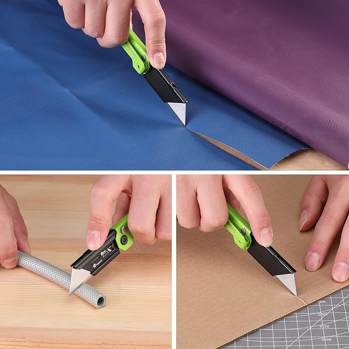 WORKPRO 2PCS EDC Folding Utility Knife, Mini Box Cutter with Quick Open Axis Lock, Quick Change Blade Razor Knife, Foldable Small Pocket Knife with Belt Clip, 2 Packs with 10 Extra Blades
