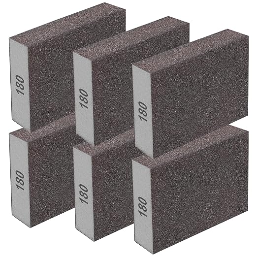 6Pcs Sanding Sponge 180 Grit Sanding Block Washable and Reusable for Wood, Metal, Wall Polish