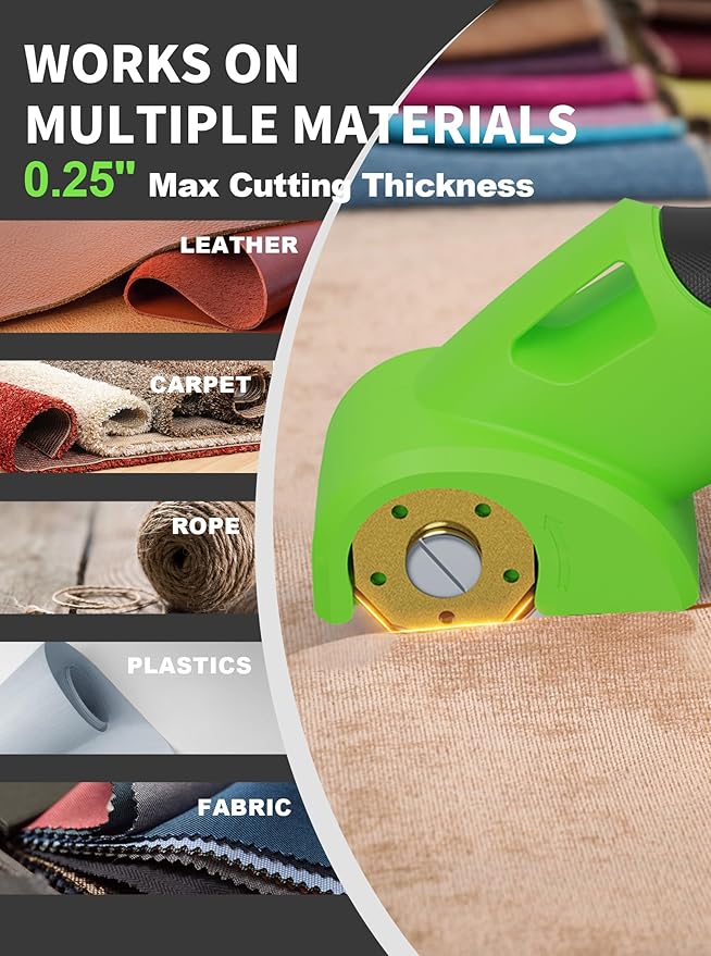 4V 2000mAh Cordless Cardboard Cutter, Electric Box Cutter for Cardboard with 2 Titanium Blades, LED & Safety Lock, Rotary Cutter for Fabric, Stocking Stuffers Gifts for Men Women - Grass Green