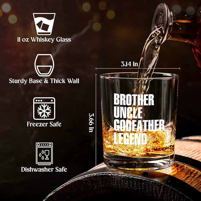 Christmas Godfather Proposal Gifts for Uncle - 11 oz Engraved Crystal Whiskey Glasses - Uncle Birthday Gifts for Baby Announcement, Godfather Gift for Brother, Mens Birthday Gift Ideas