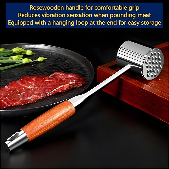 Meat Pounder,Meat Tenderizer Tool 304SS for Kitchen,Meat Mallet Meat Hammer Meat Beater for Tenderizing and Flattening Meat,Meat Pounder Tenderizer for Pounding Meats, Hanging Loop,(Rosewood)