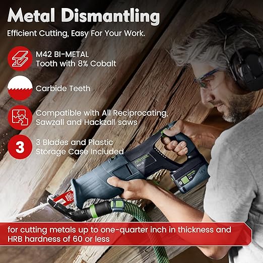 10 Pack 6 in 8 TPI Bi-Metal Reciprocating Saw Blades with Organizer Carbide Alloy Steel for Automobile Dismantling Metal Steel Cutting Non-Stick Coated for Less Heat for 1/16-5/16 Medium Metals