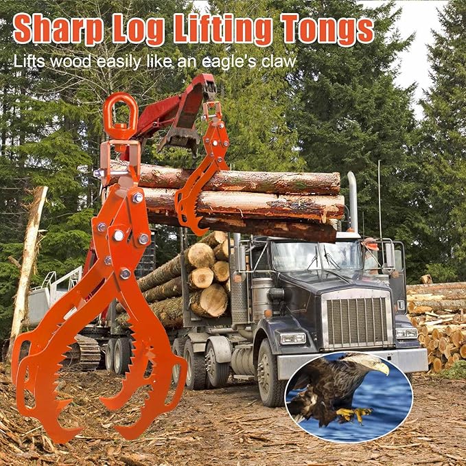 Eagle Claws 28" 4 Claw Log Lifting Tongs - Heavy Duty Log Grapple, 2260 lbs Capacity, Orange