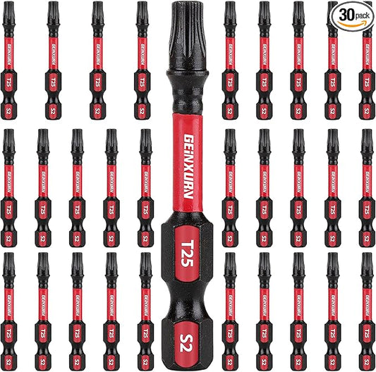 30 Pieces T25 2 In. Impact Tough Magnetic #25 Torx Head Power Bits, S2 Alloy Steel T25 Screwdriver Bits Set