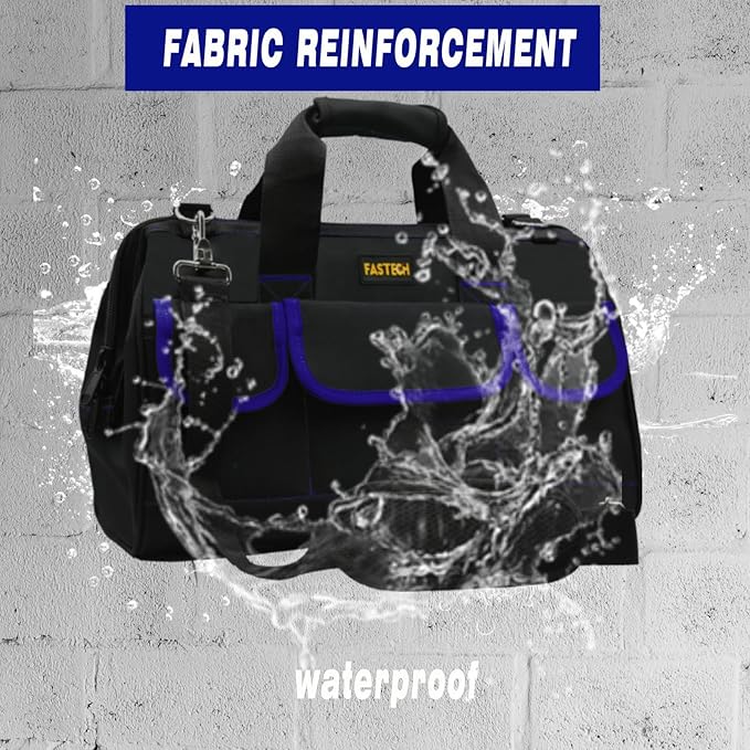 FASTECH 20 Inch Tool Bag, Large Tools Bag Waterproof Wide Mouth Tool Kit Heavy Duty Tool Bag Organizer, Tool Storage Package For Men/Women (20IN Blue)