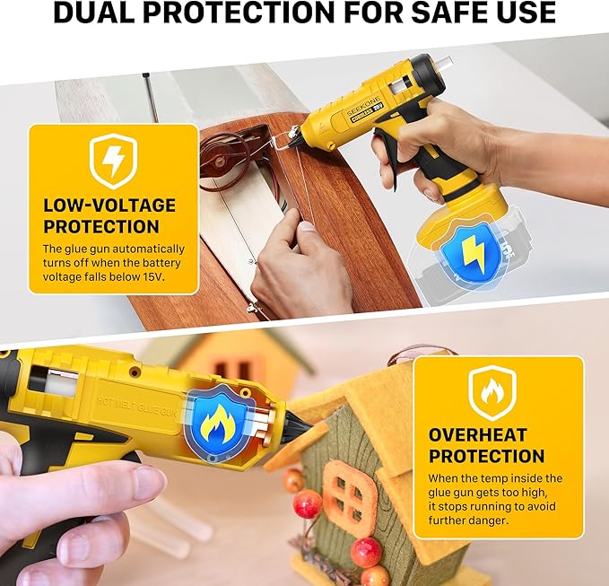 SEEKONE Hot Glue Gun, 100W Cordless Hot Glue Gun for Dewalt 20V Battery, Fast Preheating and Anti-drip Full Size Glue Gun with 20pcs Glue Sticks for Crafts, DIY Arts, Home Repairs (No Battery)