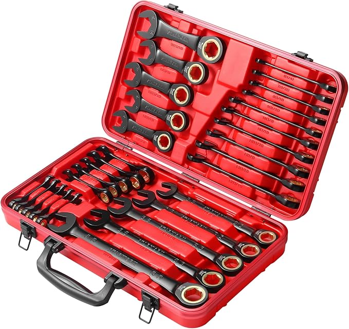 STARWORK TRUE MECHANIC??30-Piece, 120T SAE&Metric Ratcheting Wrench Set, Gift Series with Red case, Professional