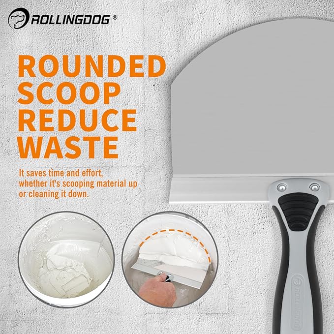 ROLLINGDOG Drywall Bucket Scoop - 8 inch Stainless Steel Bucket Scraper Mud Scoop for Drywall,Plaster for Clean Paint,Mortar,Putty,etc