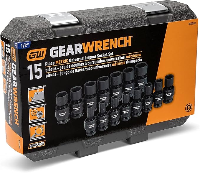 GEARWRENCH 1/2-Inch 6 Point Metric Universal Impact Socket Set (15 Piece) - 84939N
