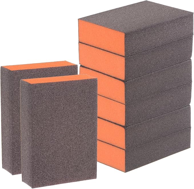 HARFINGTON 8pcs Sanding Sponge Blocks #220 (800-1000 Grits) Wet/Dry Hand Sanding Sponges, 100x70x25mm Foam Sanding Block Pad for Polishing Kitchen Metal Wood Drywall Furniture, Brown&Orange