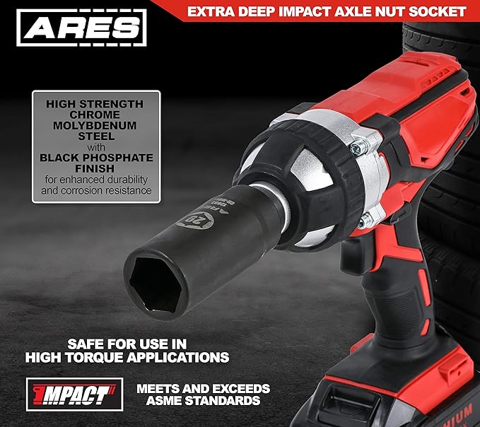 ARES 12033-29MM Axle Nut Socket - 6 Point Socket - Extra Deep 1/2-Inch Drive Impact Socket for Easy Removal of Axle Shaft Nuts