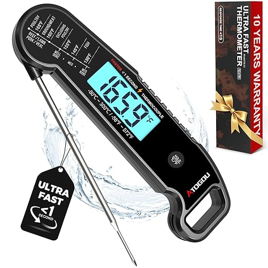 Atogou Professional Food & Meat Thermometer, 1 Sec Instant Read & 짹0.5??Accuracy, Thermocouple Sensor, IP67 Waterproof Digital Thermometer for Cooking, BBQ, Grill Gifts for Men Him Dad Birthday