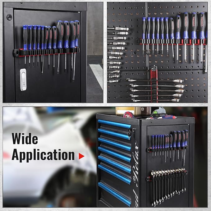 WORKPRO Magnetic Screwdriver Organizer and Wrench Organizer, Aluminum Rail Magnetic Tool Organizer, Tool Holder, Toolbox Organization, 12-Slot Screwdriver and Wrench Holder (Tools not Included)
