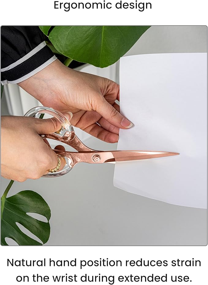 OfficeGoods 9??Stainless Steel Acrylic Scissors For Office and Home - Aesthetic and Sharp All Purpose Scissors, Perfect For Sewing, Arts and Crafts - Clear Rose Gold Metal
