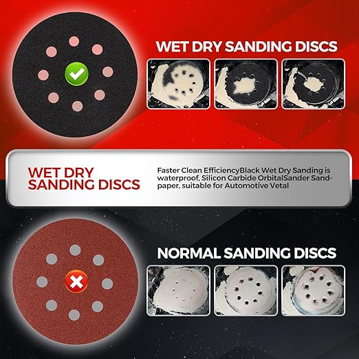 100PCS 5 inch Silicon Carbide Sanding Discs 80 Grit, Wet Dry Orbital 5 Sander Hook and Loop Sandpaper Disc, Best for Metal,Automotive,Wood Polishing