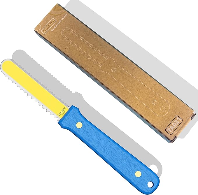 Zentara Kids Cardboard Cutter with Wooden Handle ??Safe Serrated Craft Knife with Rounded Tip, Brass Rivets & Full-Tang Steel Core ??420J2 Stainless Steel ??Ages 5+ DIY Projects