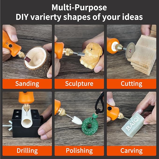 Electric Totary Cordless Tool Kit, Type-C Rechargeable 2000mAH, 6 Adjustment Speeds(5000-22000RPM), 59Pcs Accessories For DIY Crafting,SandingCarving,Sanding,Cutting (Orange-59 pcs Accessories)