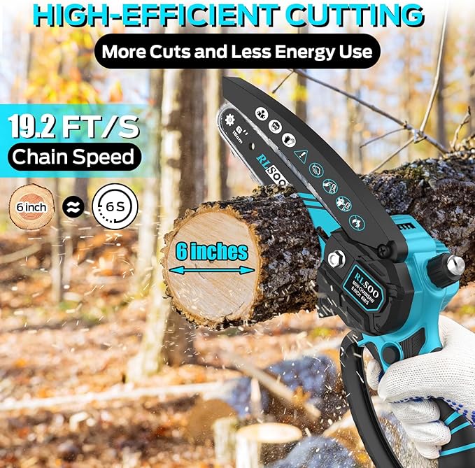 Mini Chainsaw Cordless, 6 Inch Electric Battery Chain Saw craftsman with Auto Oiler & Security Lock, Portable Small Hand Cutter for Branches, Wood Cutting, Yard, Garden Use (2 Batteries, 3 Chains)