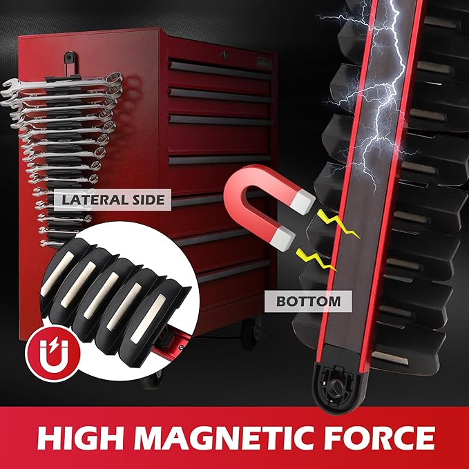 SEDY 14-Slot Magnetic Wrench Organizer Holder - Heavy-Duty Wrenchs Rack, Detachable Wrench Storage, Wall-Mounted Portable Tool Organizer for Toolbox Drawer Garages Workshops