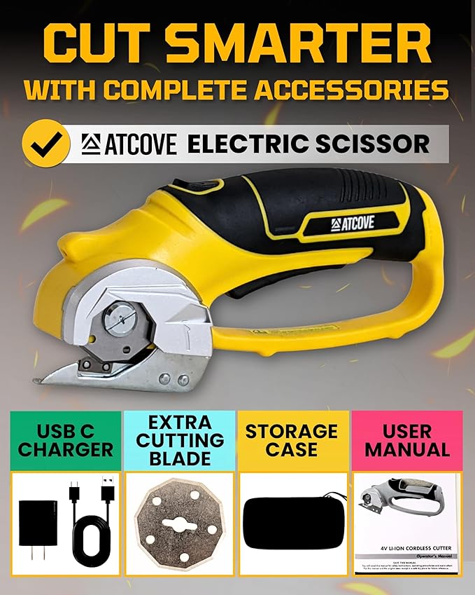Cordless Electric Scissors - 4V Rechargeable Cardboard Cutter with Safety Lock and LED Light - Electric Box Cutter for Cardboard, Fabric, Leather, Rope - Cordless Scissors Cutting Tool up to 0.25 in