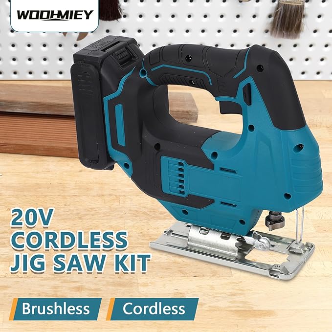 20V Brshless Cordless Jig Saw,Cordless Jig Saw Kit Varible Speed with LED Light, 55mm Cutting Thickness, Brushless Motor, Blue Color, Battery Charger for Metal Cutting