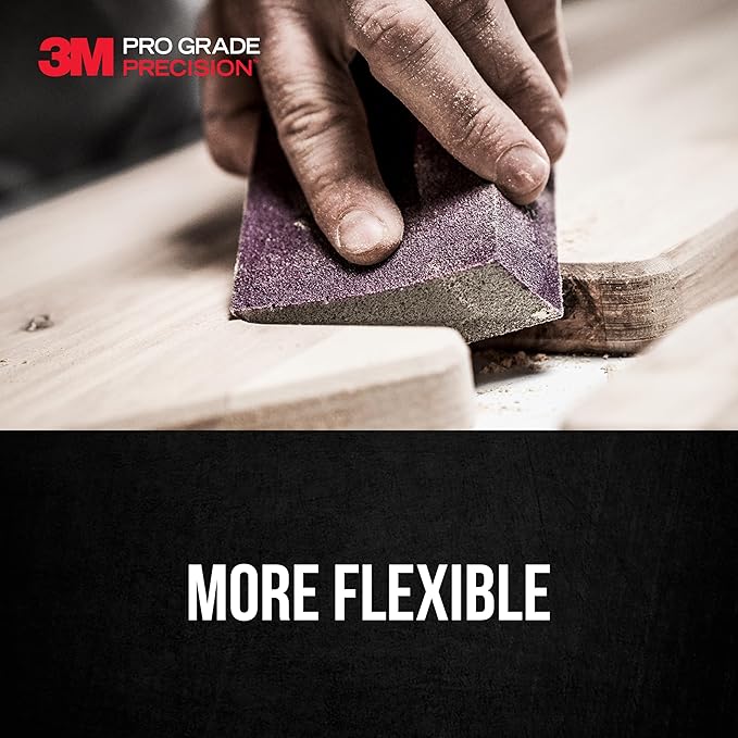 3M Pro Grade Precision 3-in-1 Sanding Sponge, 320 Grit X-Fine, 2 Sponges, Washable & Reusable, for Wood, Metal, Drywall, and Paint Finishing ??Flexible Foam, Contoured, Angled, Flat
