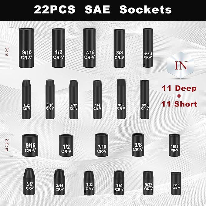 ALOANES 56 Pcs 1/4" Socket Set, SAE (5/32"-9/16") & Metric (4mm-15mm), Deep & Shallow, 72-Tooth Ratchet Wrench, Extension Bars, Universal Joint & Power Drill Adapter, 3/8" F to 1/4" M Reducer