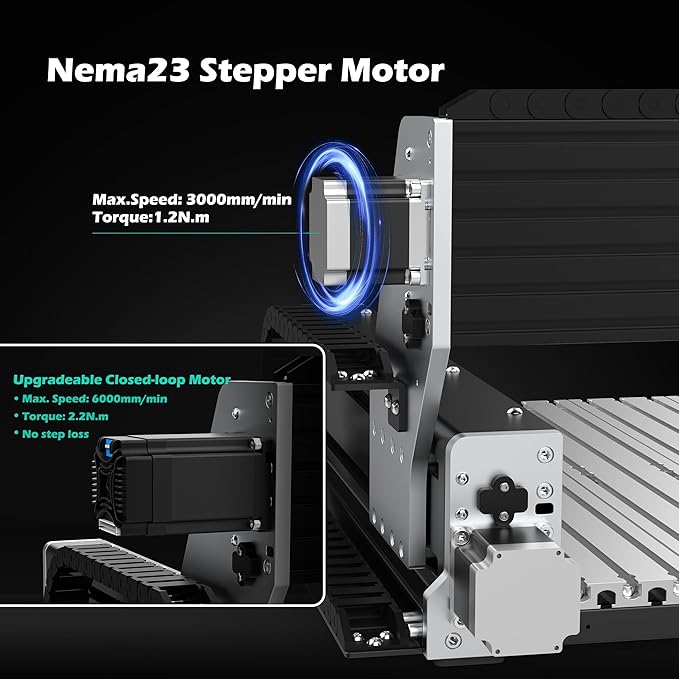 CNC Router Machine RX6040 with 1.5KW Air Cooled Spindle, All-Metal XYZ Axis Dual Steel Linear Guides & 1204 Ball Screws for Metal Aluminum Brass Wood Acrylic PCB