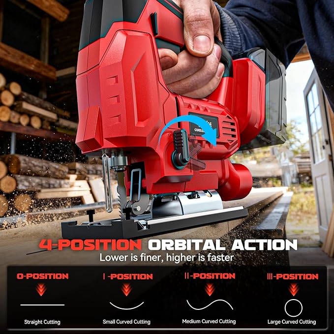 Ecarke Cordless Jig Saw Compatible With Milwaukee 18V Battery (Only Tool), 4 Orbital Sets, 6 Variable Speeds Control, Dust-Blowing, ±45° Bevel Cuts, LED Light and 6PCS Blades For Cutting