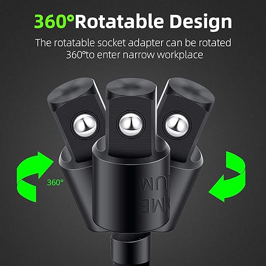 4-Piece Power Drill Sockets Adapter Sets,360째Rotatable 1/4" 3/8" 1/2" Impact Grade Driver Sockets Adapter Extension Set Drill Bit+105 Degree Right Angle Screwdriver Set Drill Hex Bit Socket Adapter